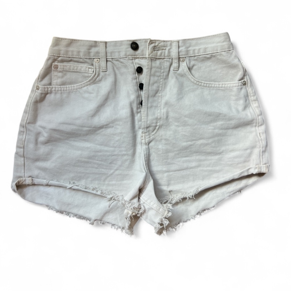 We the Free Women's Cream Denim cutoff button up Shorts